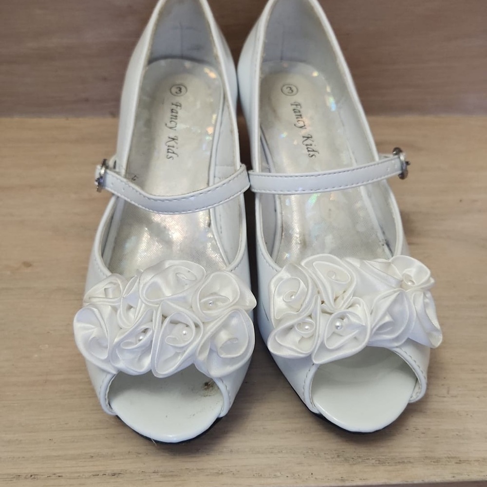 White Peep-Toe Shoes size 3 worn for communion